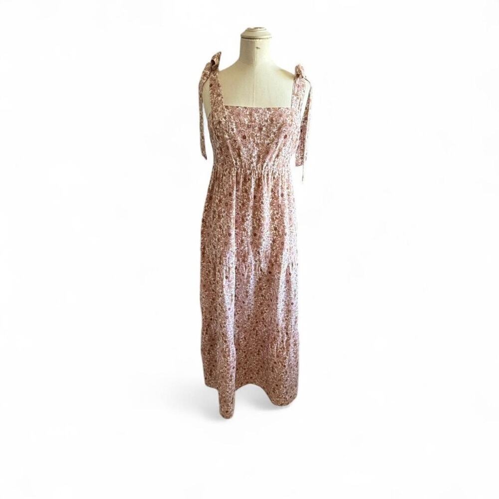House of Harlow 1960 Floral Print Linen Blend Maxi Dress tie shoulder (sz M) 273